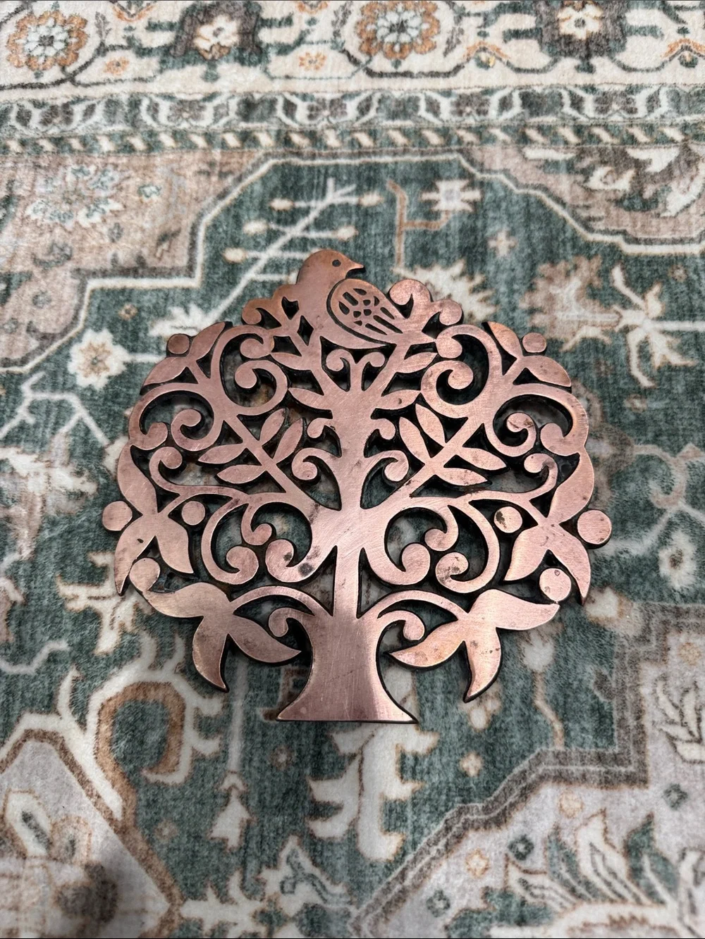 Tree of Life Metal Trivet Wall Hanging Copper Finish Bird Kitchen Decor
